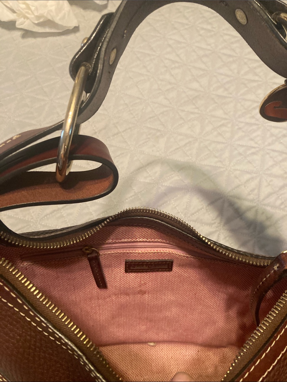 Dooney & Bourke Brown Pebbled Leather Crescent Hobo Shoulder Bag vintage - Picture 4 of 8